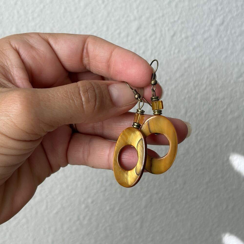 Orange Oval Shape Mother Of Pearl Liver Back Earrings, bohemian, Beach, coastal